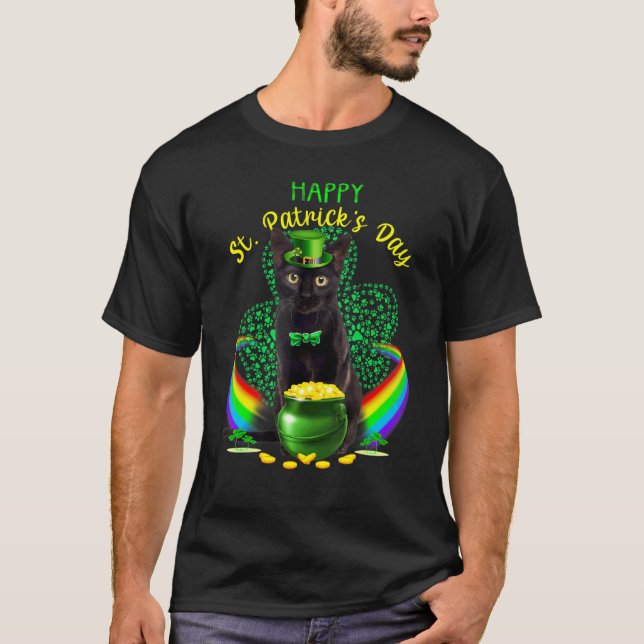Happy St Patricks Day Black Cat Leprechaun Hat Sha T-Shirt (Vorderseite)