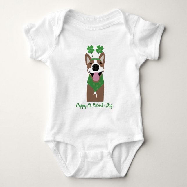 Happy St Patricks Day Brown Dog Green Baby Strampler (Vorderseite)