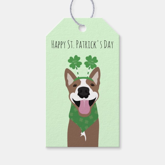 Happy St Patricks Day Brown Dog Green Geschenkanhänger (Vorderseite)