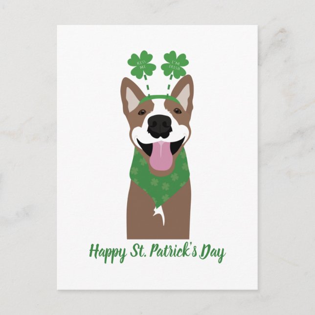 Happy St Patricks Day Brown Dog Green Postkarte (Vorderseite)