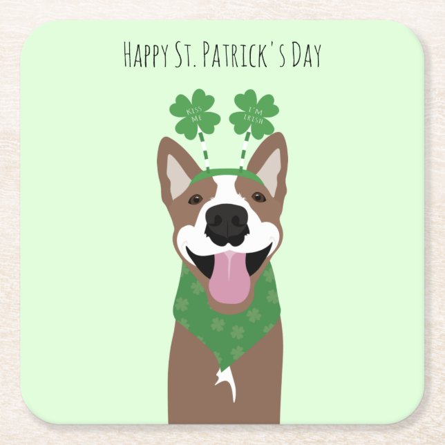 Happy St Patricks Day Brown Dog Green Rechteckiger Pappuntersetzer (Vorderseite)