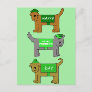 Happy St Patrick's Day Cartoon Dogs Postkarte