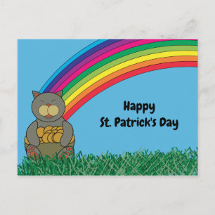Happy St Patricks Day Cat Rainbow Pot of Gold Postkarte