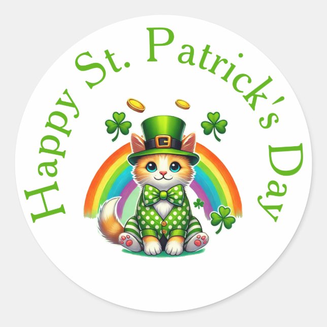 Happy St. Patrick's Day Cat Stickers - Leprechaun (Vorderseite)