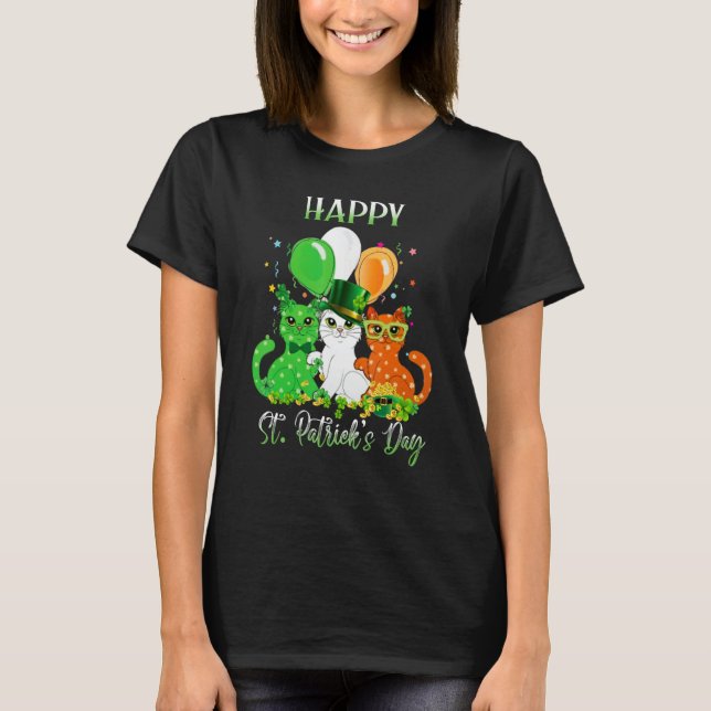 Happy St Patrick's Day Cats Ireland Flag Shamrock  T-Shirt (Vorderseite)