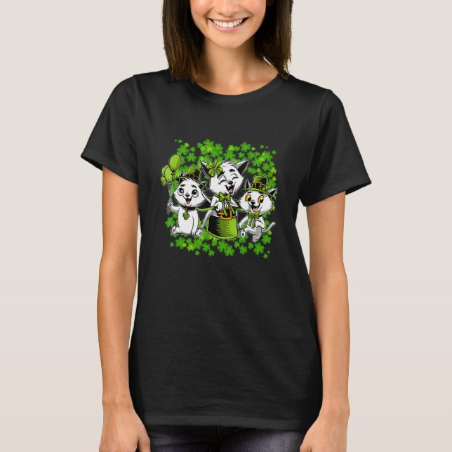 Happy St Patrick's Day Cats Shamrock Leprechaun T-Shirt (Vorderseite)