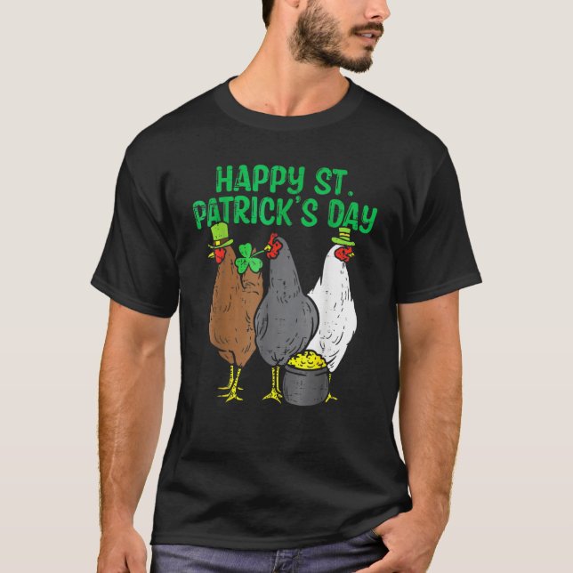 Happy St Patricks Day Chicken Funny Bauer Tiere T-Shirt (Vorderseite)