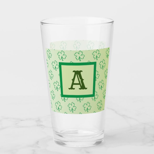 Happy St Patrick's Day Clover Kleeblatt Monogramm Glas (Vorderseite)