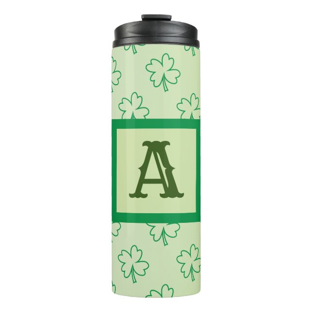 Happy St Patrick's Day Clover Kleeblatt Monogramm Thermosbecher (Vorderseite)