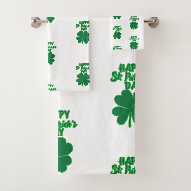 Happy St. Patrick's Day Clover Leaf Badhandtuch Set (Insitu)