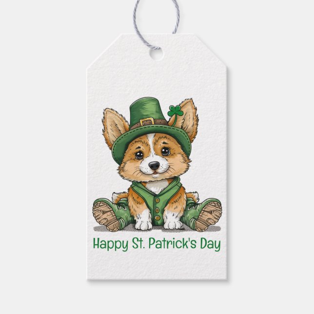 Happy St. Patrick's Day Corgi Dog Geschenkanhänger (Vorderseite)