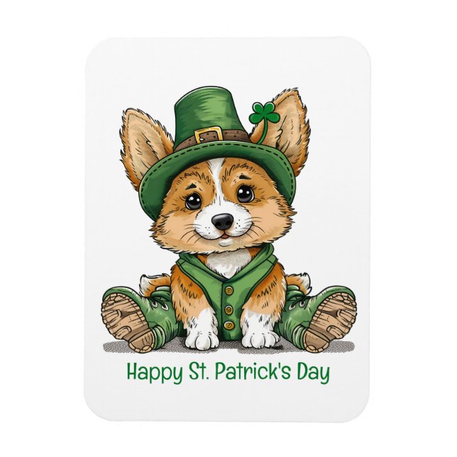 Happy St. Patrick's Day Corgi Dog Magnet (Vertikal)