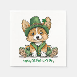 Happy St. Patrick's Day Corgi Dog Serviette