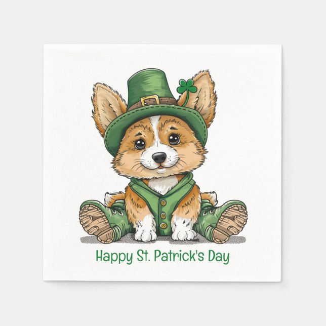 Happy St. Patrick's Day Corgi Dog Serviette (Vorderseite)