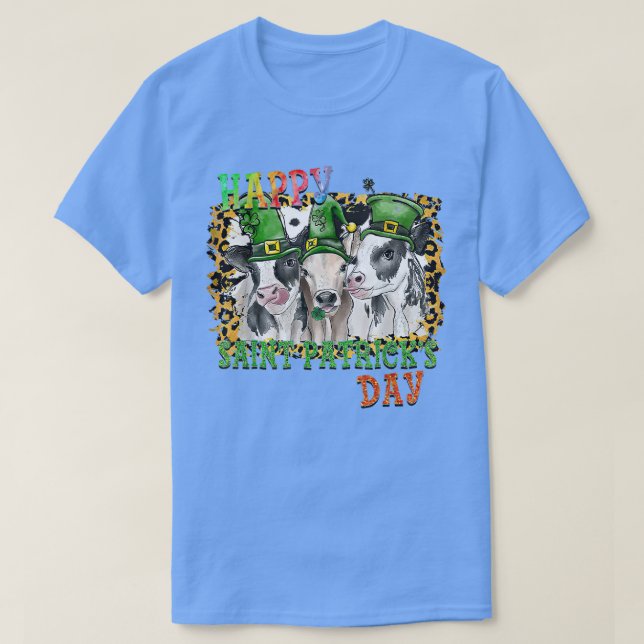 Happy St Patricks Day Cows Leopard Farm Leprechaun T-Shirt (Design vorne)
