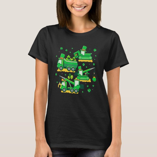 Happy St Patricks Day Crane Truck Construction Boy T-Shirt (Vorderseite)