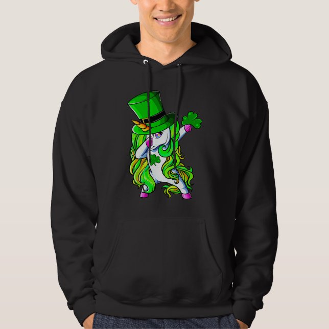 Happy St Patrick's Day Dabbing Unicorn Lucky Shamr Hoodie (Vorderseite)