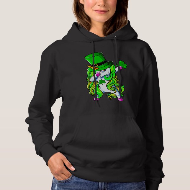 Happy St Patrick's Day Dabbing Unicorn Lucky Shamr Hoodie (Vorderseite)