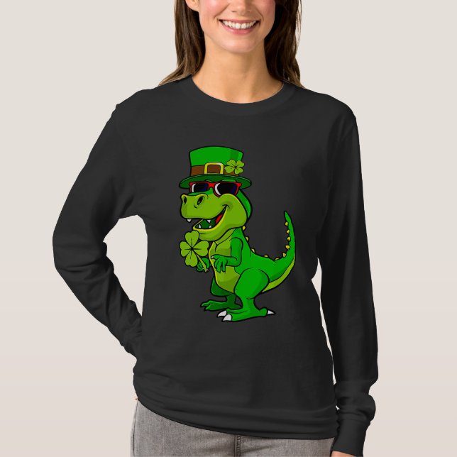 Happy St Patrick's Day Dinosaur Rex Lucky Shamrock T-Shirt (Vorderseite)