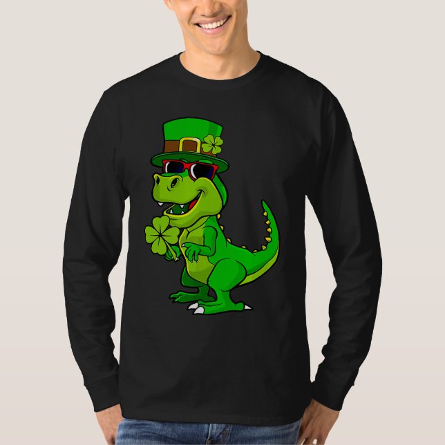 Happy St Patrick's Day Dinosaur Rex Lucky Shamrock T-Shirt (Vorderseite)