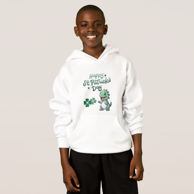 Happy St. Patrick's Day Dinosaurier für Kinder Hoodie (Vorne ganz)