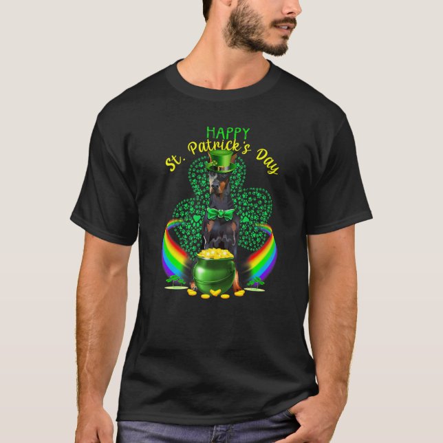 Happy St Patricks Day Doberman Dog Leprechaun Hat T-Shirt (Vorderseite)