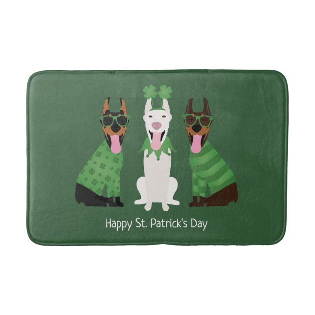 Happy St Patricks Day Dobermann Hunde Badematte (Vorderseite)