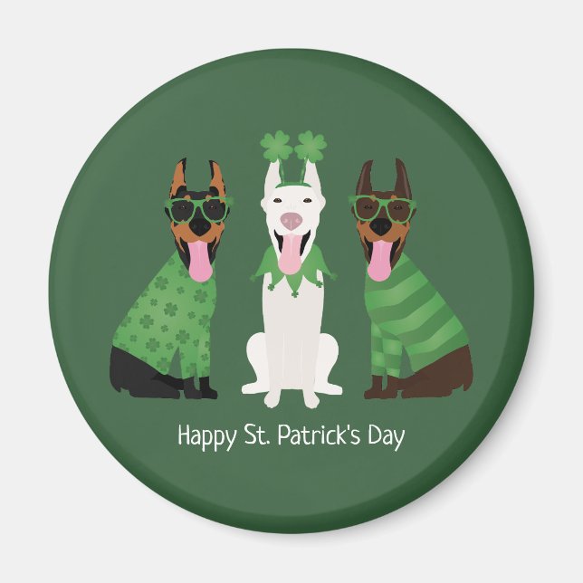 Happy St Patricks Day Dobermann Hunde Magnet (Vorne)