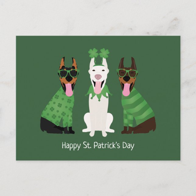 Happy St Patricks Day Dobermann Hunde Postkarte (Vorderseite)