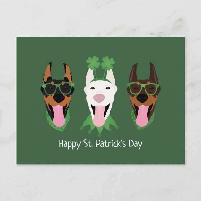 Happy St Patricks Day Dobermann Hunde Postkarte (Vorderseite)