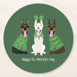 Happy St Patricks Day Dobermann Hunde Runder Pappuntersetzer