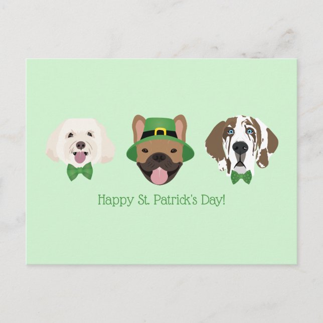 Happy St Patricks Day Dog Faces Postkarte (Vorderseite)