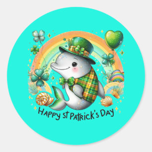 Happy St. Patrick's Day Dolphin Runder Aufkleber