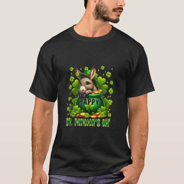 Happy St Patrick's Day Donkey Inside Pot Kleeblatt T-Shirt (Vorderseite)