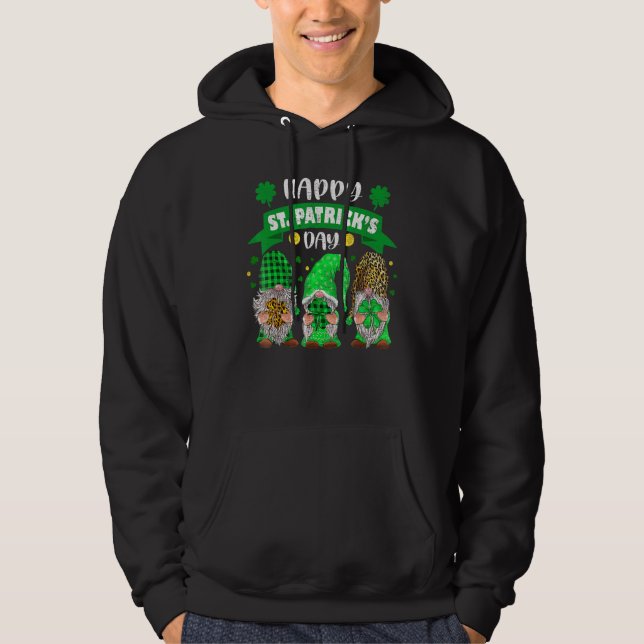 Happy St Patricks Day Drei Gnome Kleeblatt Leopard Hoodie (Vorderseite)