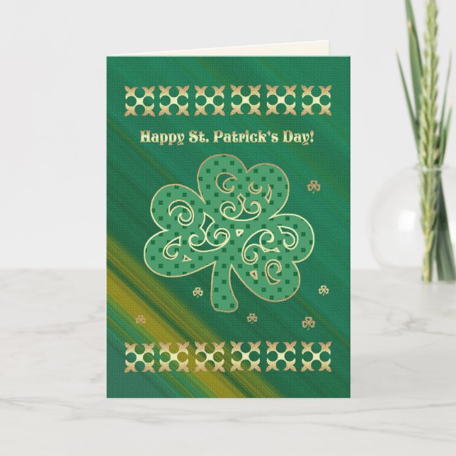 Happy St. Patrick's Day Elegantes Gold Kleeblatt Karte (Vorderseite)