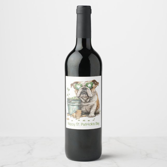 Happy St. Patrick's Day English Bulldog Weinetikett (Vorderseite)