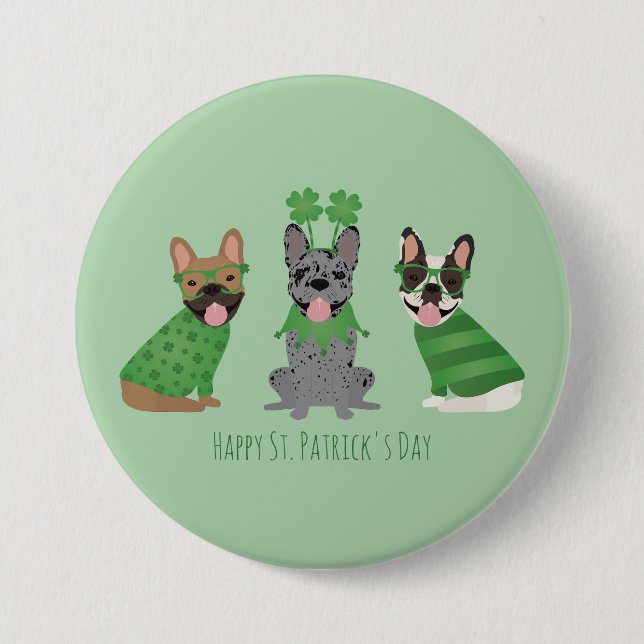 Happy St Patricks Day French Bulldogs Button (Vorderseite)