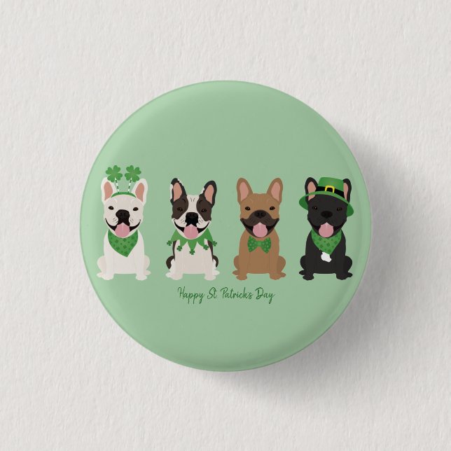 Happy St Patricks Day French Bulldogs Button (Vorderseite)