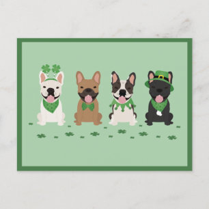 Happy St Patricks Day French Bulldogs Clover Feiertagspostkarte