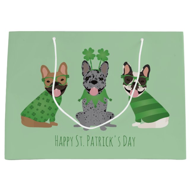 Happy St Patricks Day French Bulldogs Große Geschenktüte (Vorderseite)