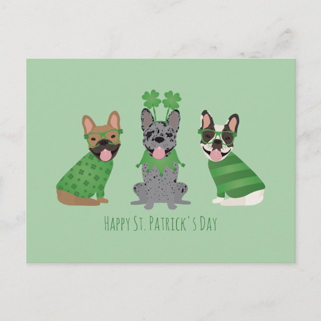 Happy St Patricks Day French Bulldogs Postkarte (Vorderseite)