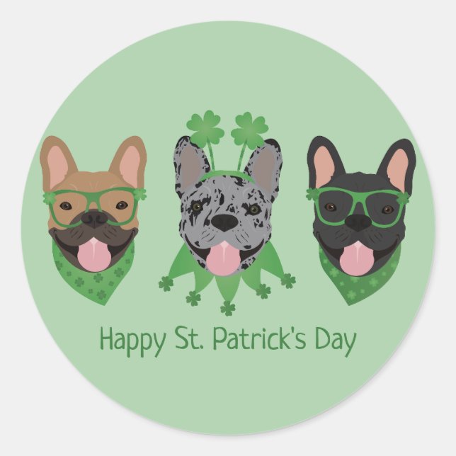 Happy St Patricks Day French Bulldogs Runder Aufkleber (Vorderseite)