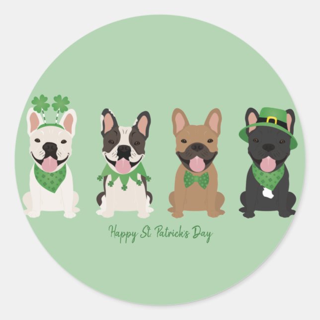 Happy St Patricks Day French Bulldogs Runder Aufkleber (Vorderseite)