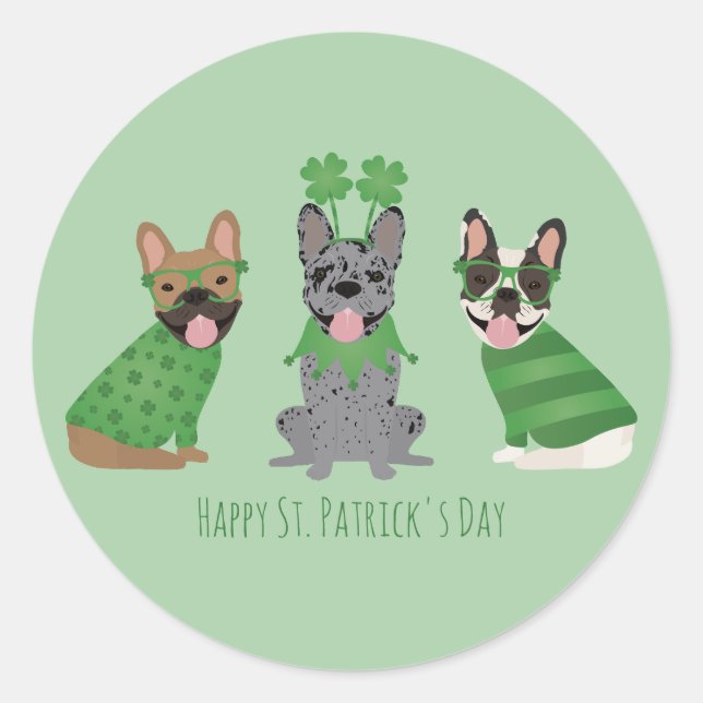 Happy St Patricks Day French Bulldogs Runder Aufkleber (Vorderseite)
