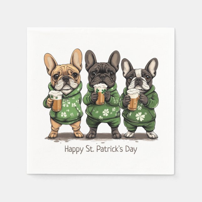 Happy St. Patrick's Day French Bulldogs Serviette (Vorderseite)