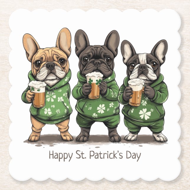 Happy St. Patrick's Day French Bulldogs Untersetzer (Vorderseite)
