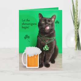 Happy St Patricks Day Funny Cat with Beer Feiertagskarte