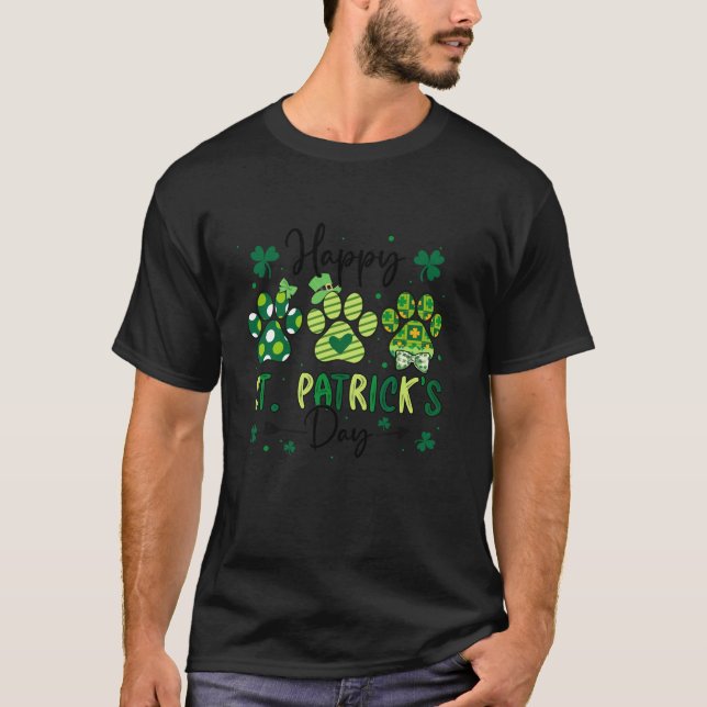 Happy St Patricks Day Funny Dog Paw Print Kinder M T-Shirt (Vorderseite)