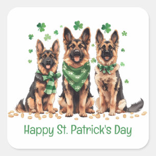 Happy St. Patrick's Day German Shepherd Hogs Quadratischer Aufkleber